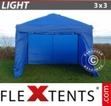 Tonnelle barnum FleXtents Light 3x3m Bleu, avec 4 cotés