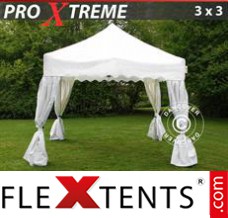 Tonnelle barnum FleXtents Xtreme "Wave" 3x3m Blanc, avec 4 rideaux decoratifs
