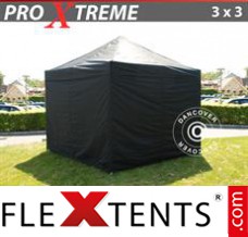 Tonnelle barnum FleXtents Xtreme 3x3m Noir, avec 4 cotés
