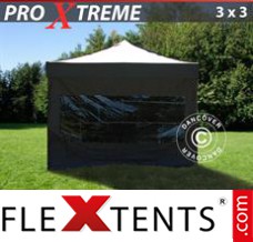 Tonnelle barnum FleXtents Xtreme 3x3m Noir, avec 4 cotés
