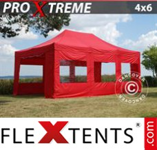 Tonnelle barnum FleXtents Xtreme 4x6m Rouge, avec 8 cotés