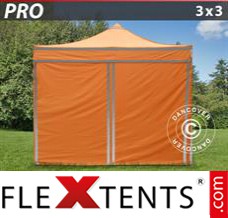 Tonnelle barnum FleXtents PRO, Tente de chantier 3x3m Orange réfléchissant, avec 4...