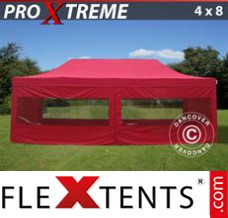 Tonnelle barnum FleXtents Xtreme 4x8m Rouge, avec 6 cotés